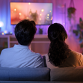 A couple watching a movie on television