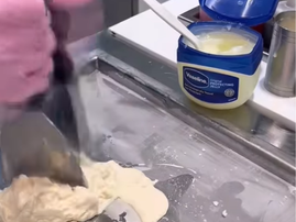 A person mixes ice cream with Vaseline as a joke