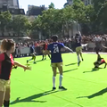 Football players dancing while playing football