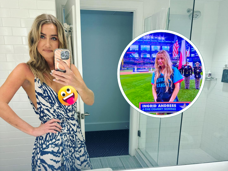 Ingrid Andress takes a selfie in a bathroom