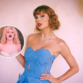 Taylor Swift wearing a blue dress